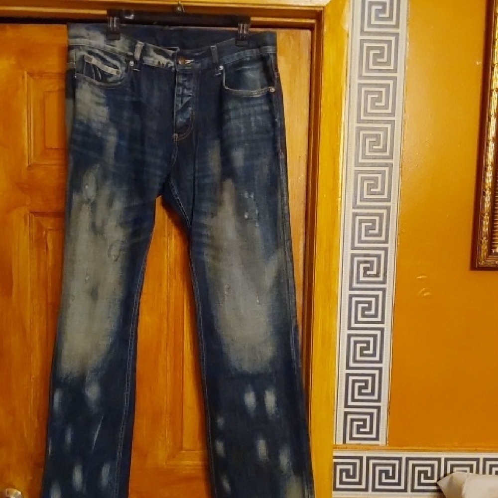 Armani Exchange Distressed Blue Jeans J10 RELAXED BOOT CUT 34 LONG